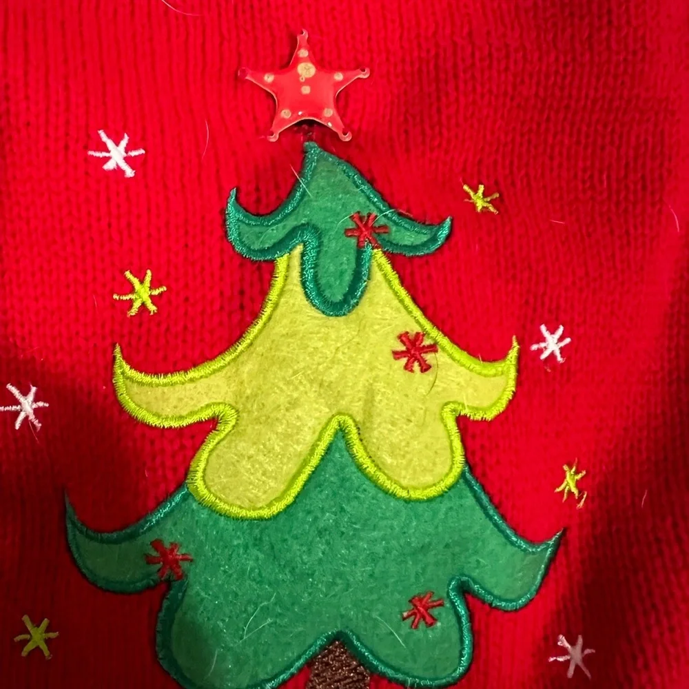 Festive Red Dog Sweater with Christmas Tree Design